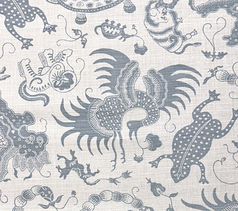 China Seas Fabric: Indramayu - Custom Bali Blue on White Belgian Linen / Cotton