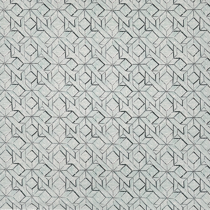 China Seas Fabric: Parquetry - Custom Blue / Turquoise on White Belgian Linen / Cotton