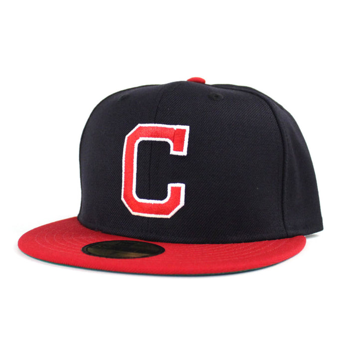 Cleveland Indians 1975 85 New Era 59Fifty Fitted Hat (Navy Red Green Under Brim)