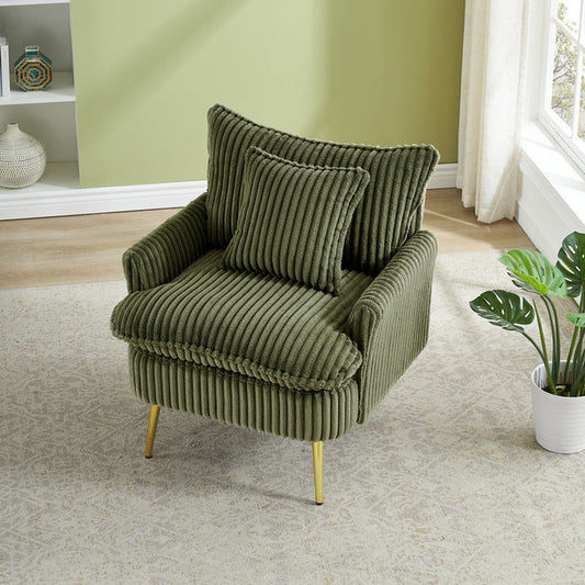 Corduroy Chair with Metal feet and a Throw Pillow (Green)