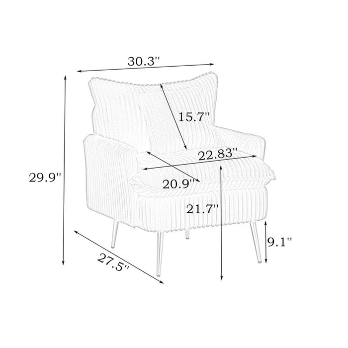 Corduroy Chair with Metal feet and a Throw Pillow (Green)