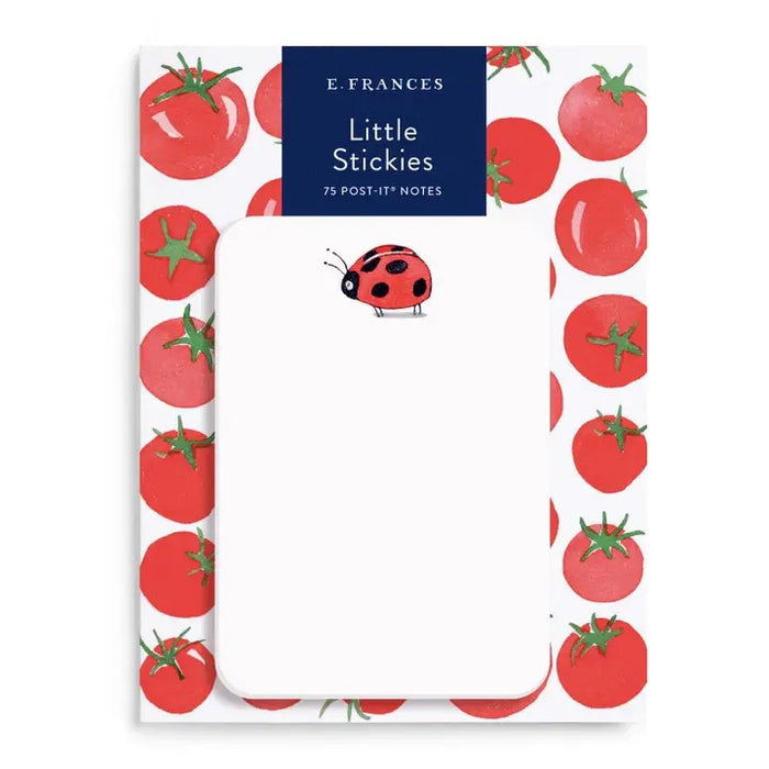 E. FRANCES - LITTLE STICKIES LADYBUG by E. FRANCES PAPER: Two rectangular white notecards, each with a small red and black ladybug in the top left corner. The cards are blank and set against a white background, resembling cute ladybug sticky notes.