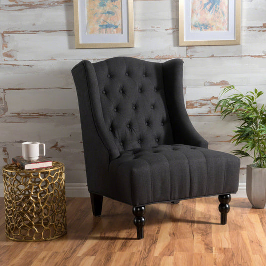 Fauteuil à oreilles capitonné en polyester Danni Lee, 70,10 cm de large, couleur anthracite foncé