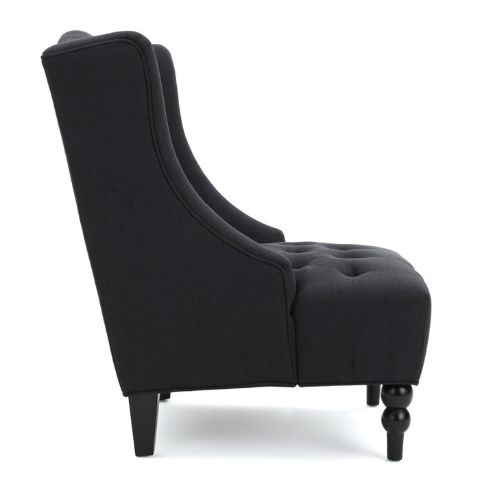 Fauteuil à oreilles capitonné en polyester Danni Lee, 70,10 cm de large, couleur anthracite foncé