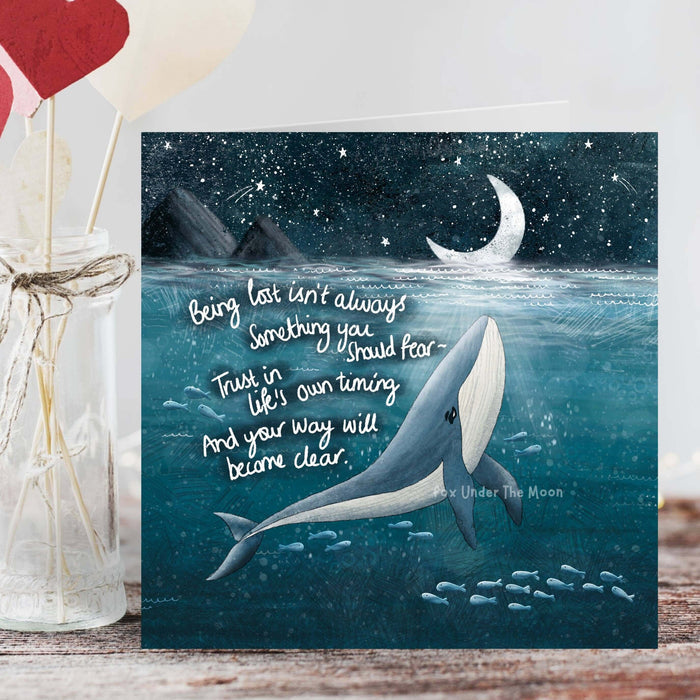 Find Your Way - Greeting Card by Fox Under The Moon featuring an encouraging whale design and inspirational sentiment.