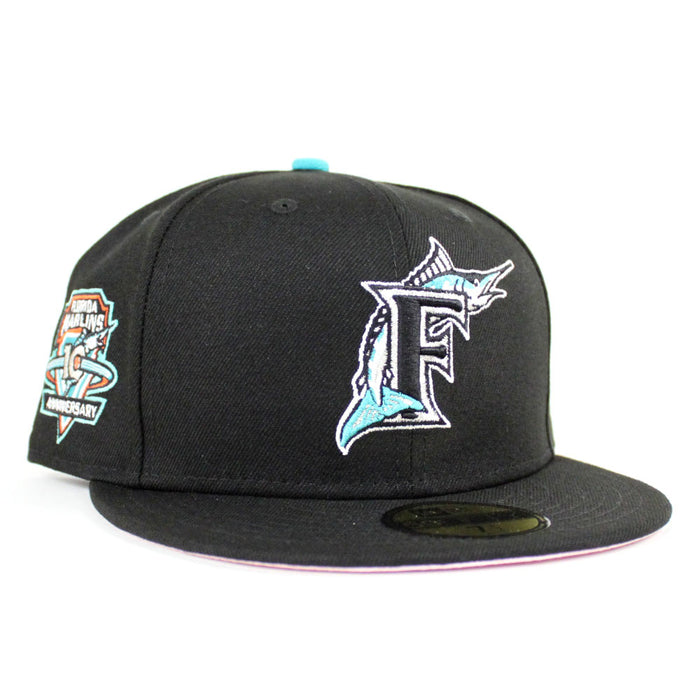 Florida Marlins 10 ANNIVERSARY New Era 59Fifty Fitted Hat (Black PINK Under brim)