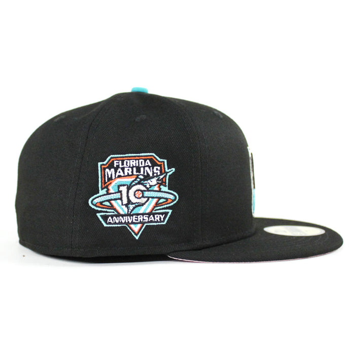 Florida Marlins 10 ANNIVERSARY New Era 59Fifty Fitted Hat (Black PINK Under brim)