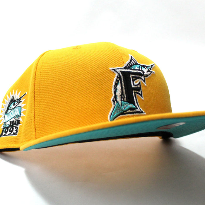 Florida Marlins 1993 INAUGURAL SEASON New Era 59Fifty Fitted Hat (Gold Teal Under brim)
