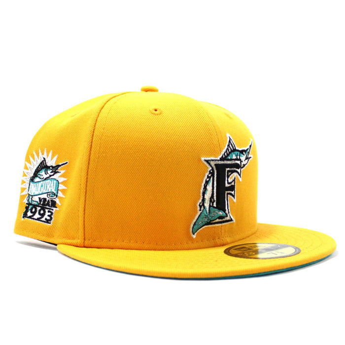 Florida Marlins 1993 INAUGURAL SEASON New Era 59Fifty Fitted Hat (Gold Teal Under brim)