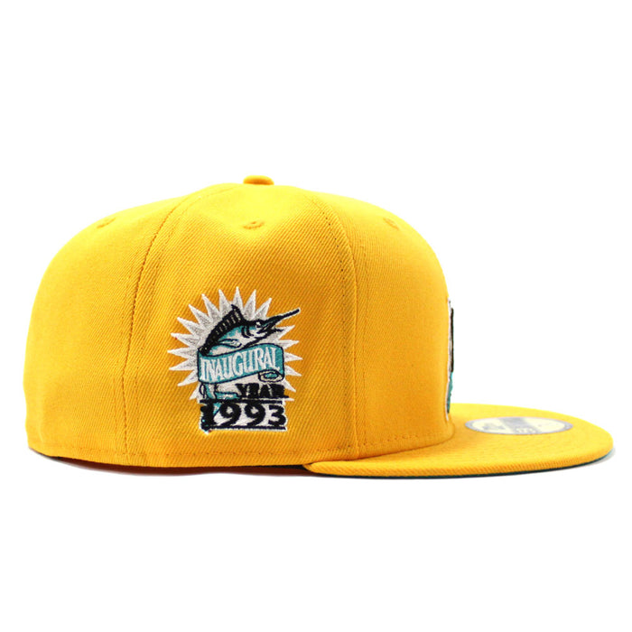 Florida Marlins 1993 INAUGURAL SEASON New Era 59Fifty Fitted Hat (Gold Teal Under brim)