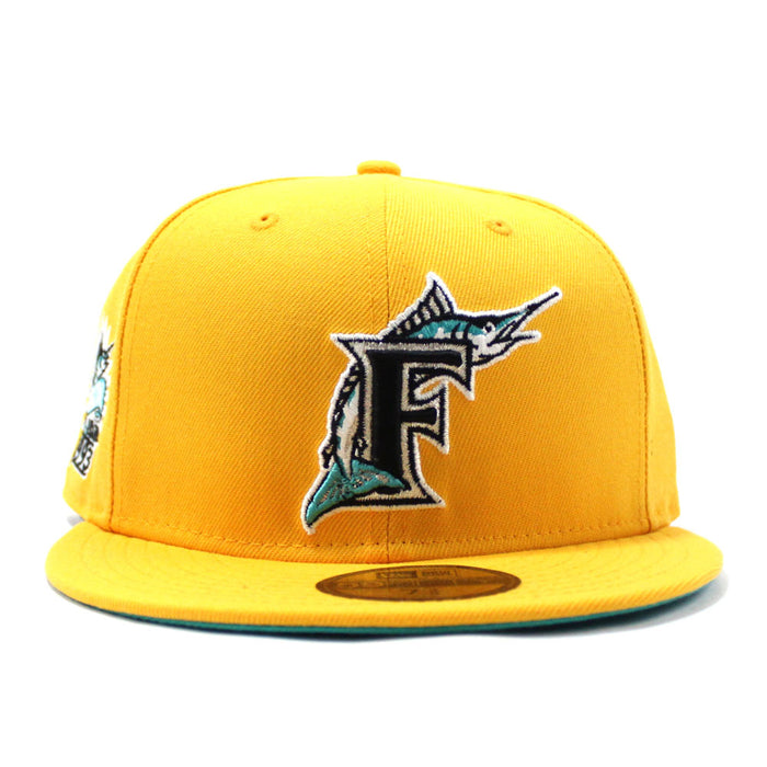 Florida Marlins 1993 INAUGURAL SEASON New Era 59Fifty Fitted Hat (Gold Teal Under brim)