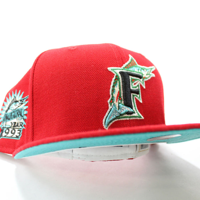Florida Marlins 1993 INAUGURAL SEASON New Era 59Fifty Fitted Hat (Red Teal Under brim)