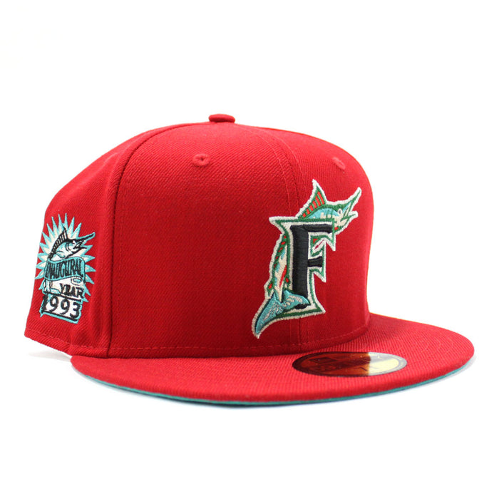 Florida Marlins 1993 INAUGURAL SEASON New Era 59Fifty Fitted Hat (Red Teal Under brim)