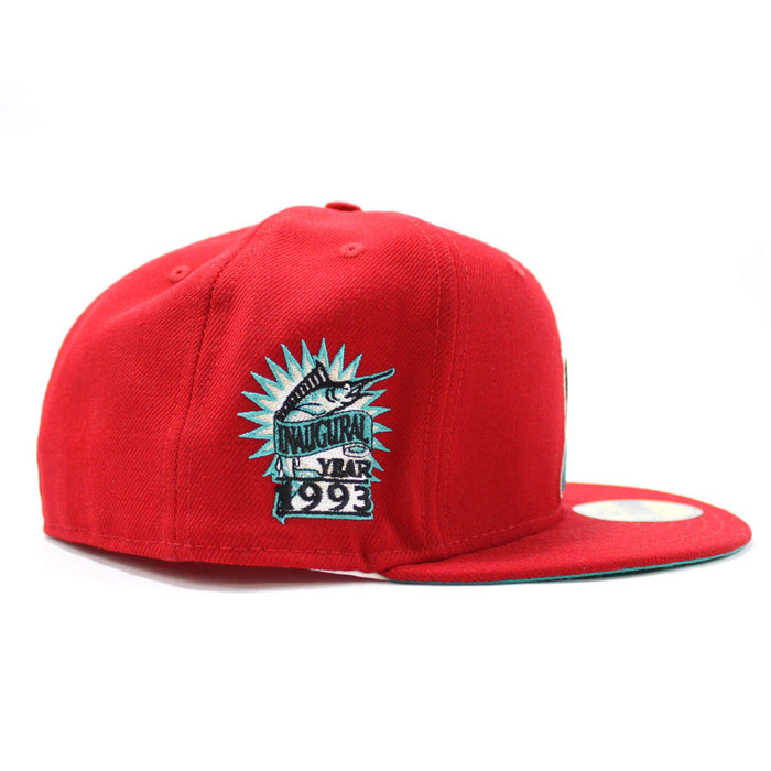 Florida Marlins 1993 INAUGURAL SEASON New Era 59Fifty Fitted Hat (Red Teal Under brim)