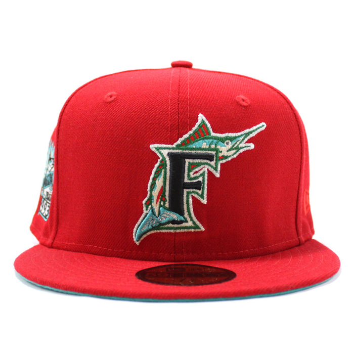 Florida Marlins 1993 INAUGURAL SEASON New Era 59Fifty Fitted Hat (Red Teal Under brim)