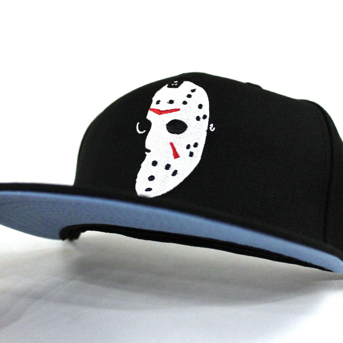 Friday the 13th Jason Head New Era 59Fifty Fitted Hat (Black Blue Under Brim)