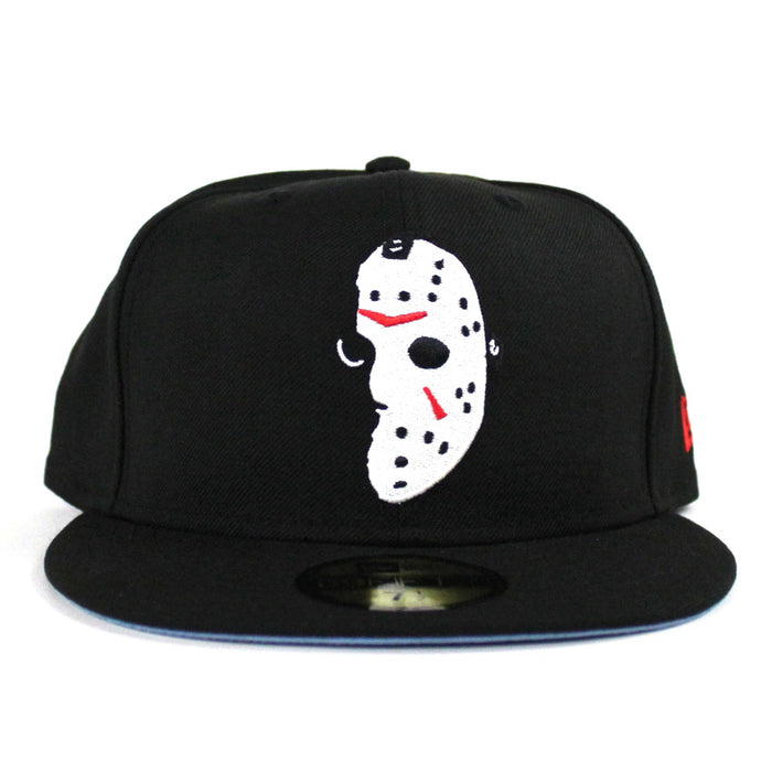 Friday the 13th Jason Head New Era 59Fifty Fitted Hat (Black Blue Under Brim)