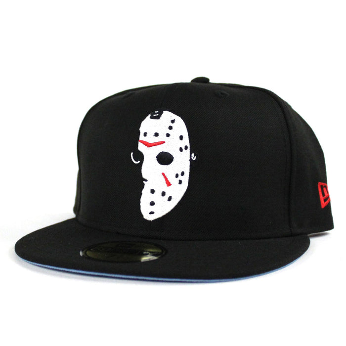 Friday the 13th Jason Head New Era 59Fifty Fitted Hat (Black Blue Under Brim)