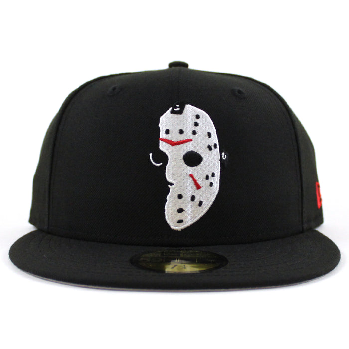 Friday the 13th Jason Head New Era 59Fifty Fitted Hat (Black Gray Under Brim)