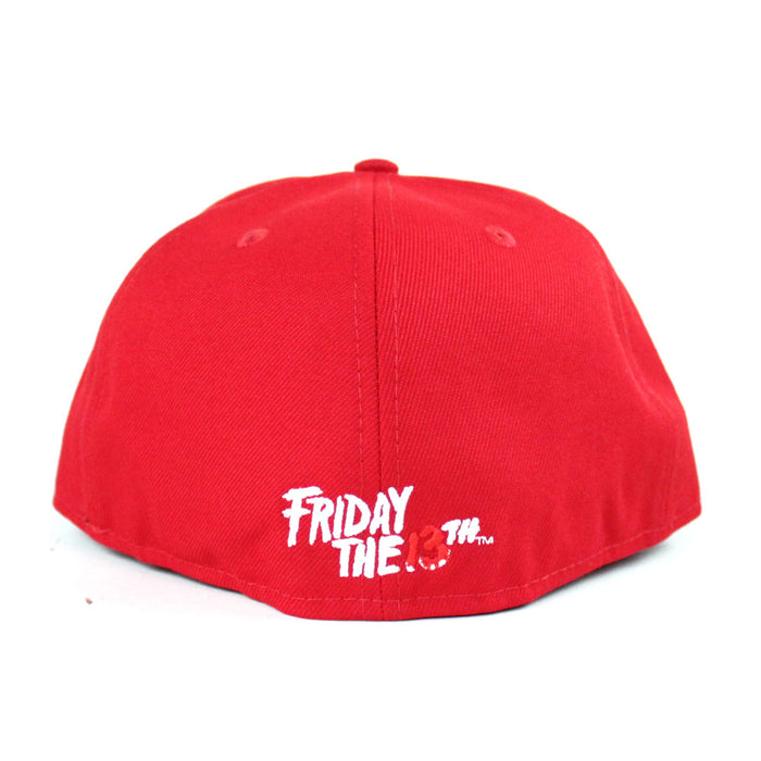 Friday the 13th Jason Head New Era 59Fifty Fitted Hat (Red PINK Under Brim)