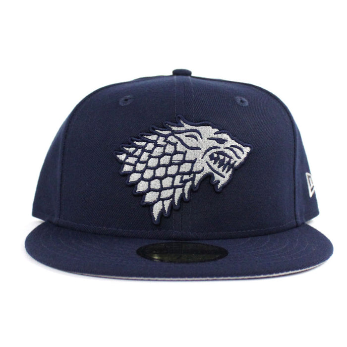 Game of Thrones House Stark of Winterfell Direwolf New Era 59Fifty Fitted Hat (Navy Gray Under Brim)
