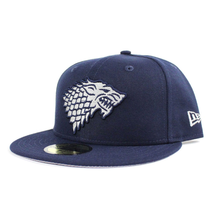Game of Thrones House Stark of Winterfell Direwolf New Era 59Fifty Fitted Hat (Navy Gray Under Brim)