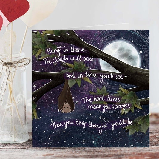 "Hang In There" encouragement card by Fox Under The Moon with artwork and comforting message.