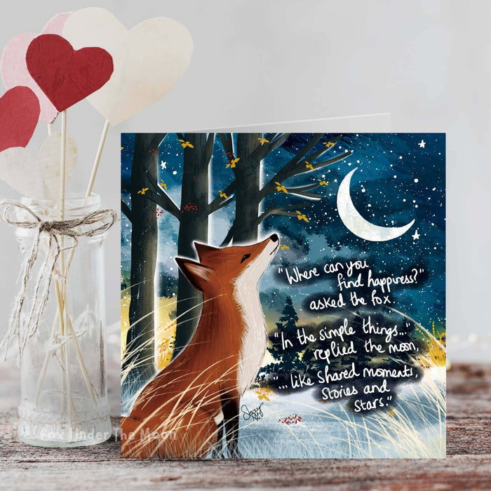 Happiness - Positivity Card From Fox Under The Moon with a fox and moon illustration, spreading joy and positivity.