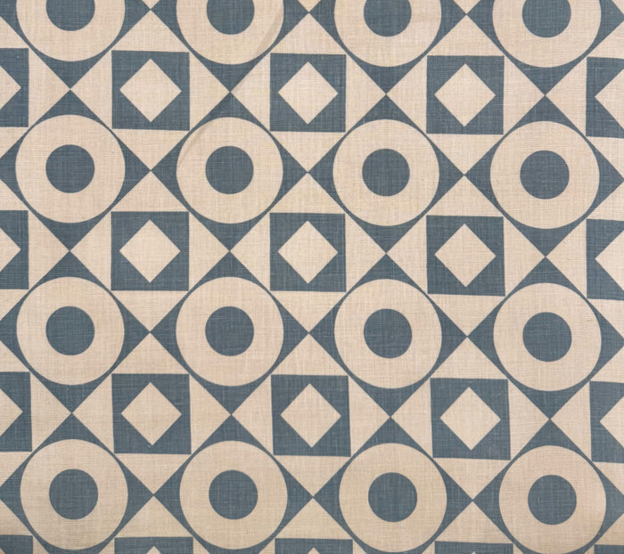 Home Couture Fabric: Circles & Squares Reverse - Custom Vapor on Tan 100% Linen