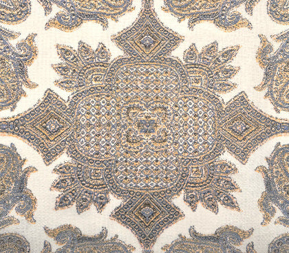 Home Couture Fabric: Parsa - Custom Slate Brown / Lavender / Yellow on Ecru 100% Linen