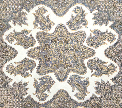 Home Couture Fabric: Parsa - Custom Slate Brown / Lavender / Yellow on Ecru 100% Linen
