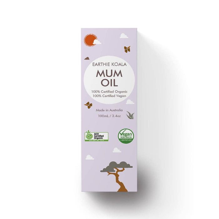 Mum Hydrating Body Oil with Turmeric 100ml - Earthie Koala packaging, 100% certified organic and vegan.