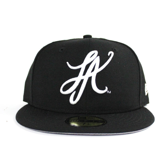 LA Script New Era 59Fifty Fitted Hat (Raiders Color Way Gray Under Brim)