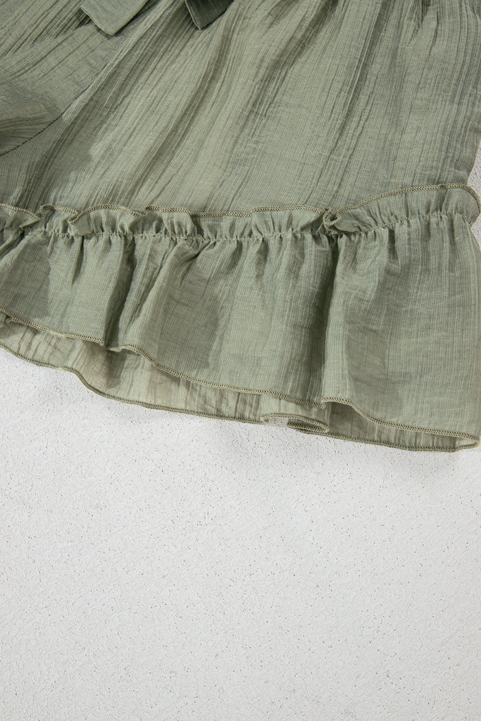 Laurel Green Textured Tie Waist Ruffle Hem Shorts