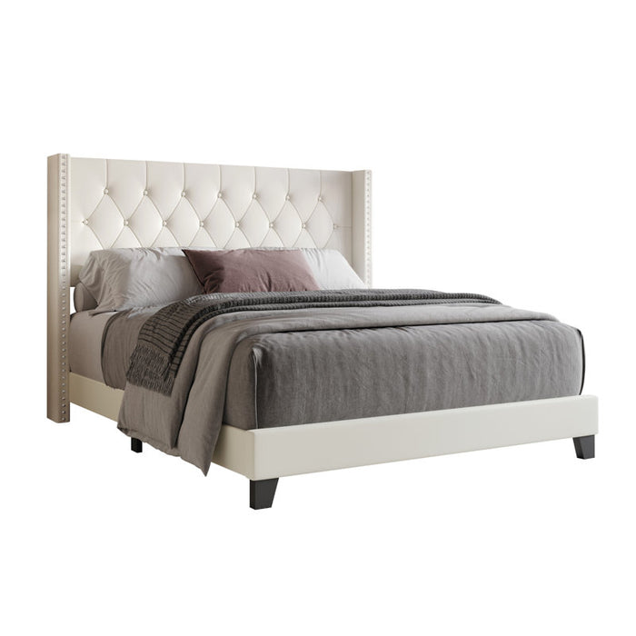 Lit plateforme Elison avec tête de lit rembourrée en tissu et sommier à lattes en bois BEIGE (Twin)