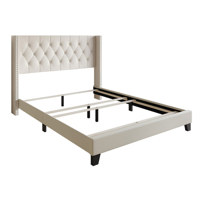 Lit plateforme Elison avec tête de lit rembourrée en tissu et sommier à lattes en bois BEIGE (Twin)