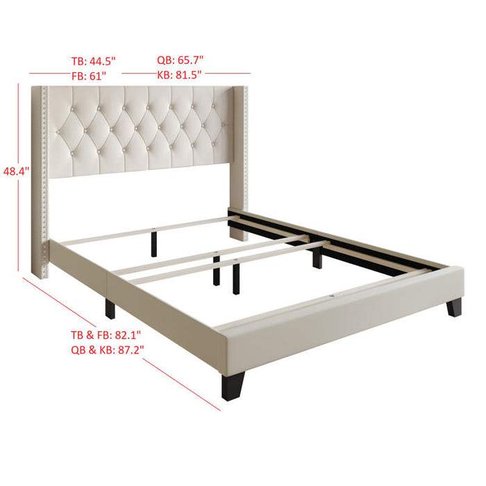 Lit plateforme Elison avec tête de lit rembourrée en tissu et sommier à lattes en bois BEIGE (Twin)