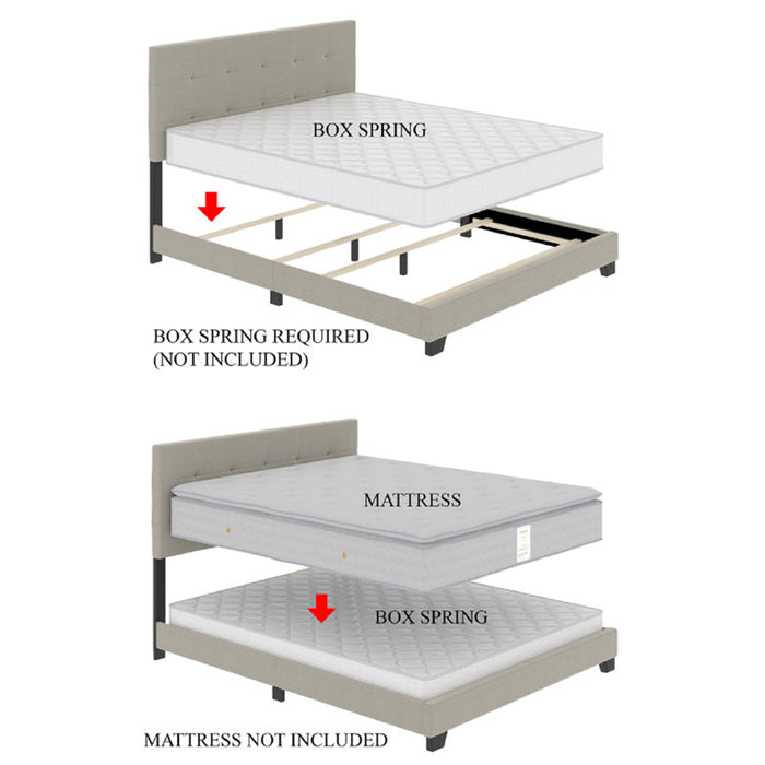 Lit plateforme Elison avec tête de lit rembourrée en tissu et sommier à lattes en bois BEIGE (Twin)