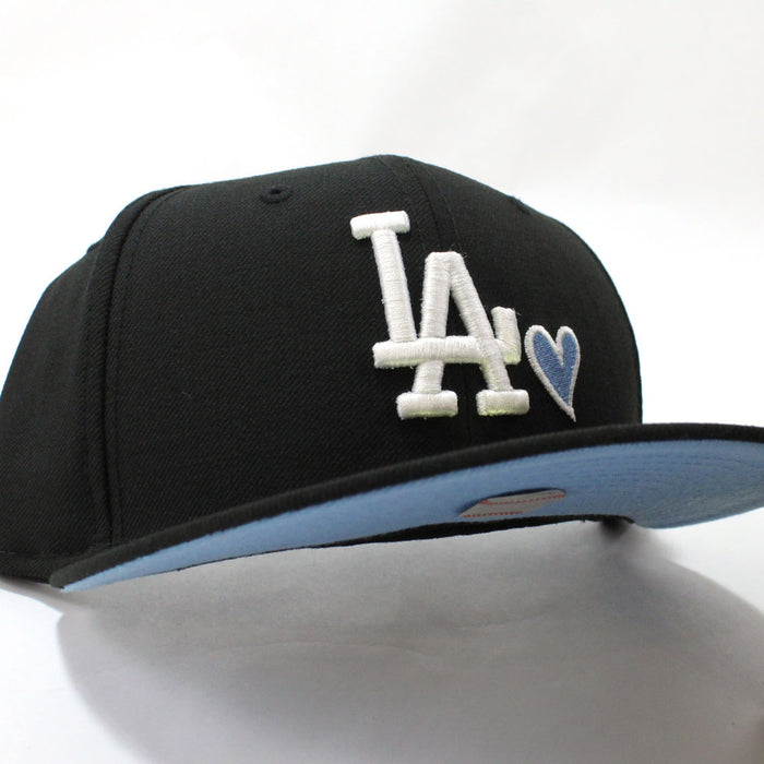 Love Los Angeles Dodgers New Era Fitted 59Fifty Hat (Black Sky Blue Under Brim)