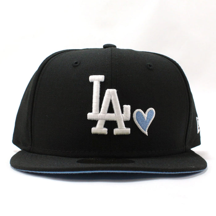 Love Los Angeles Dodgers New Era Fitted 59Fifty Hat (Black Sky Blue Under Brim)
