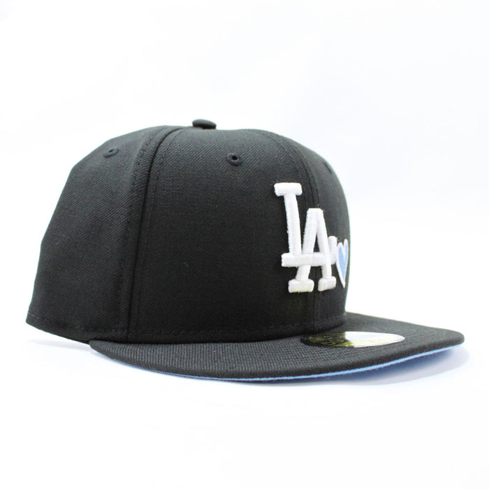 Love Los Angeles Dodgers New Era Fitted 59Fifty Hat (Black Sky Blue Under Brim)