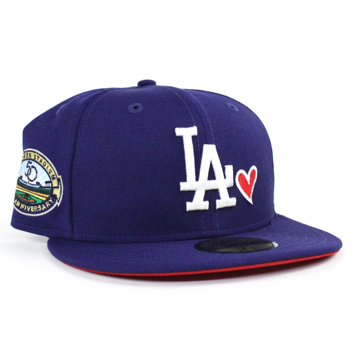Love Los Angeles Dodgers Stadium 50th Anniversary New Era 59Fifty Fitted Hat (Red Under Brim)