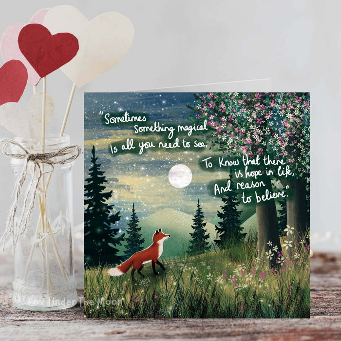 'Magical' - Inspiration Card From Fox Under The Moon featuring a fox under a moonlit sky with an inspiring message.