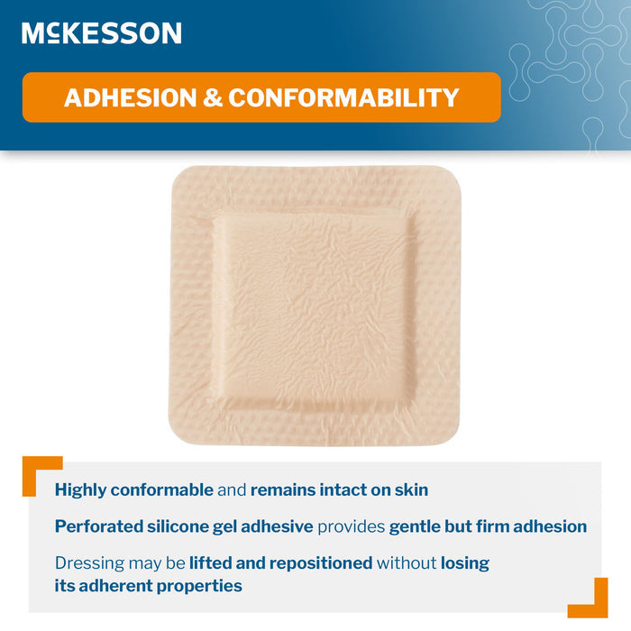 McKesson 5-Layer Foam Dressing, Bordered Silicone Adhesive, Square, Sterile - 4842 - LL Medico