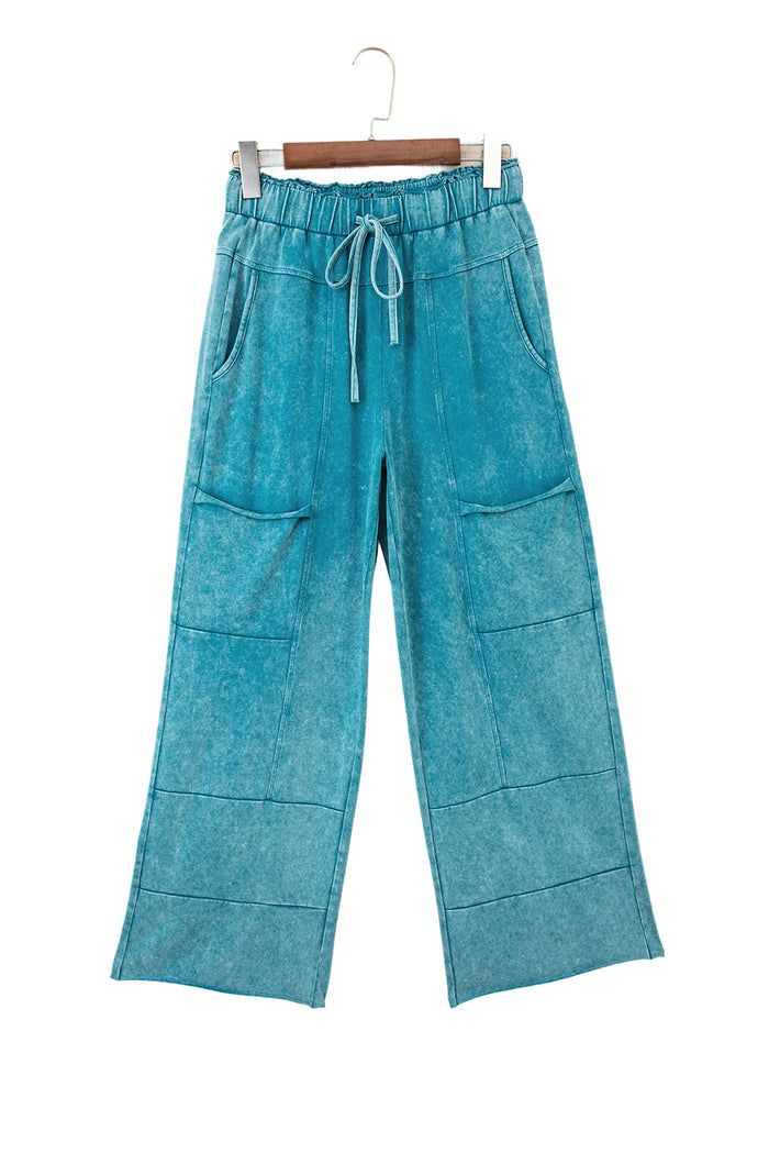 Medium Grey Mineral Wash Knot High Waist Raw Hem Pants