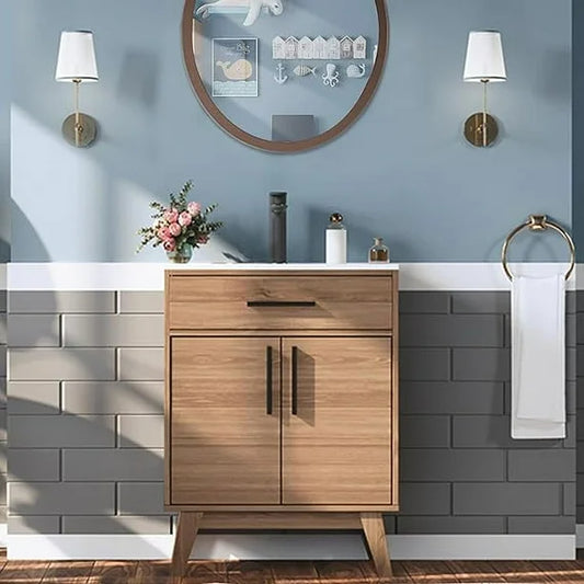 Meuble-lavabo Merluxy 62 cm avec vasque intégrée, style milieu du siècle, marron