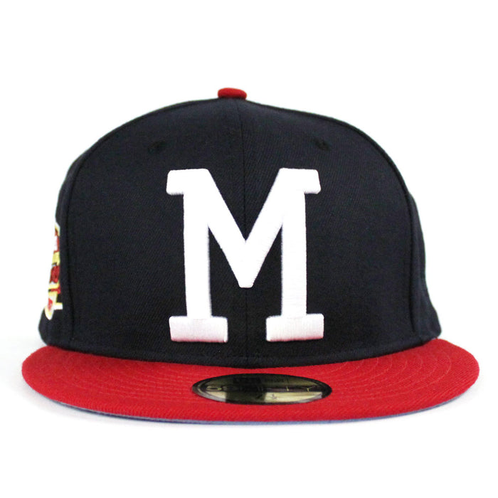 Milwaukee Braves 1957 WORLD SERIES New Era 59Fifty Fitted Hat (Navy Red SKY BLUE UNDER BRIM)
