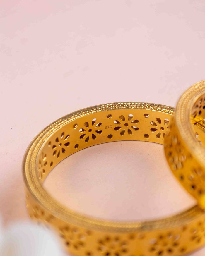 Moh Gold Plated Carved Flower Statement Kada