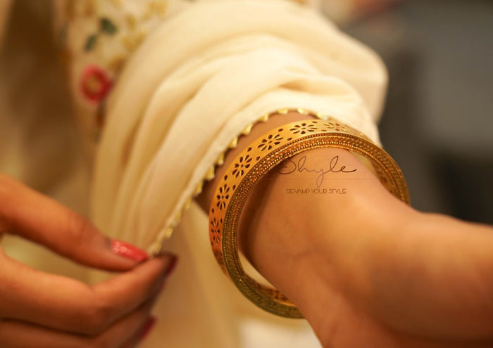 Moh Gold Plated Carved Flower Statement Kada