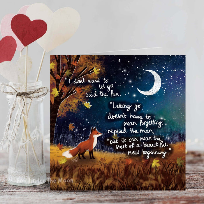 New Beginning - Greeting Card From Fox Under The Moon with a fox and moon illustration conveying hope.